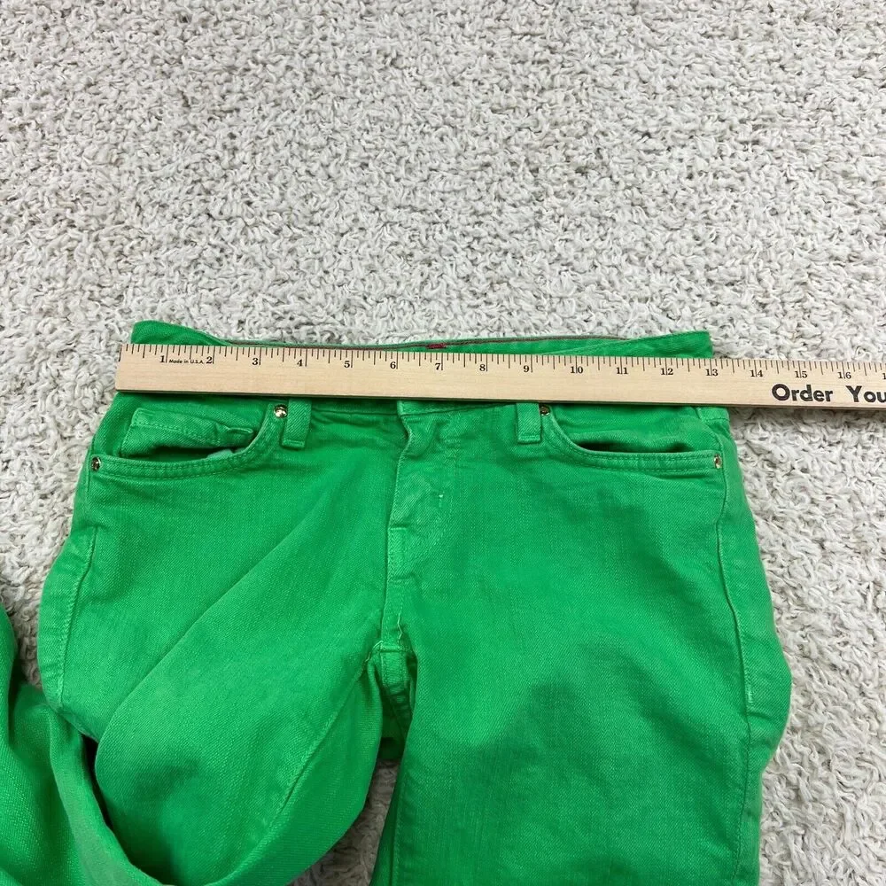 Kate Spade Broome St Jeans, Sz 24 Green Denim Skinny Raw Hem EUC